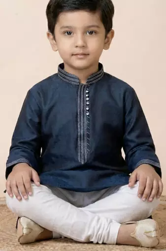 Blue festive wear designer jacquard boys-kurta-pyjama