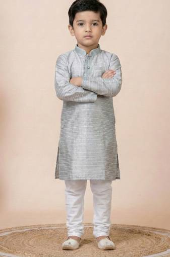 Grey festive wear designer jacquard boys-kurta-pyjama