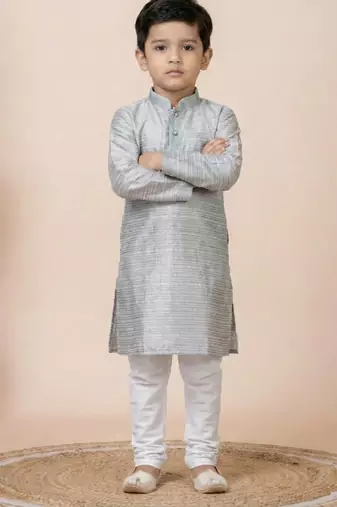 Grey festive wear designer jacquard boys-kurta-pyjama