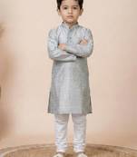 Grey festive wear designer jacquard boys-kurta-pyjama