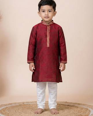 Maroon festive wear designer jacquard boys-kurta-pyjama 1