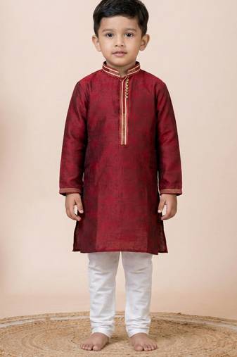 Maroon festive wear designer jacquard boys-kurta-pyjama