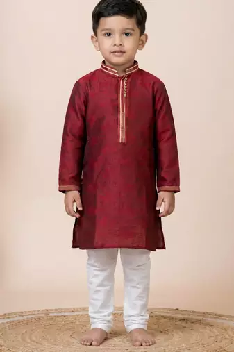 Maroon festive wear designer jacquard boys-kurta-pyjama