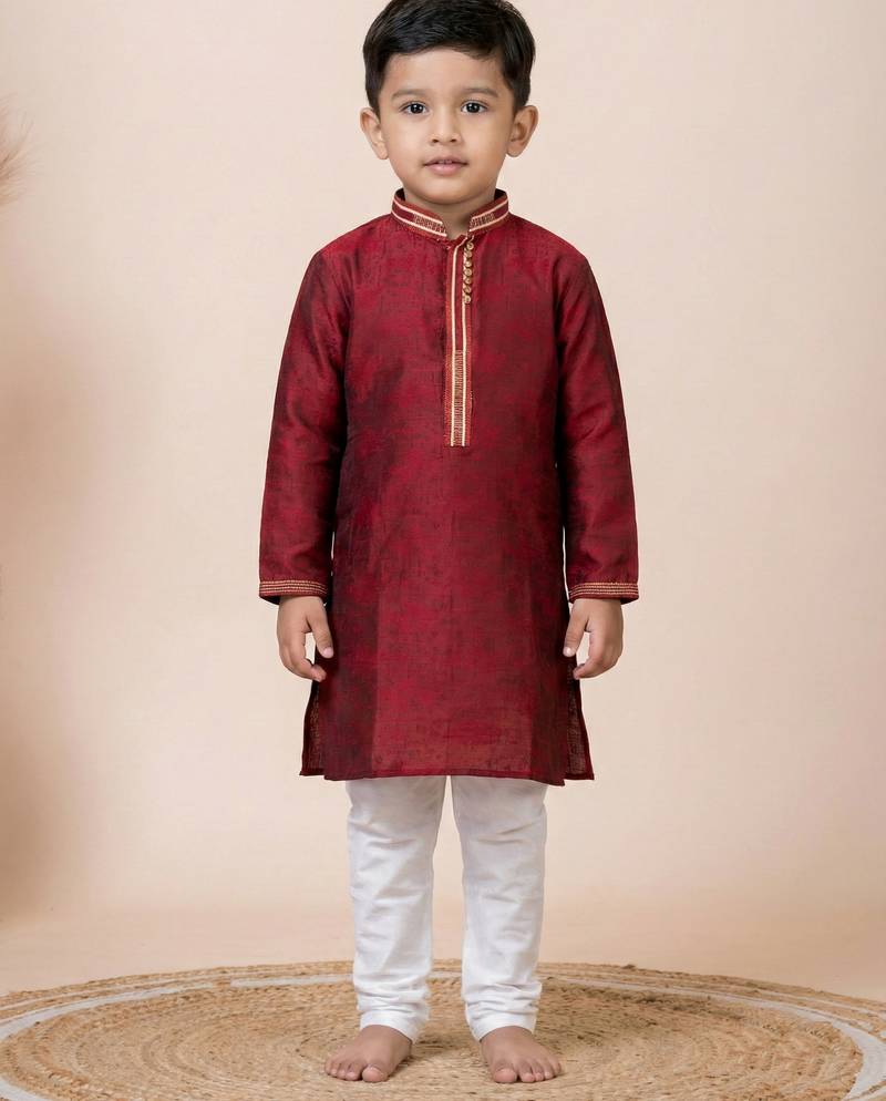 Maroon festive wear designer jacquard boys-kurta-pyjama