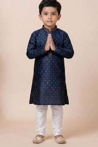 Blue festive wear designer jacquard boys-kurta-pyjama