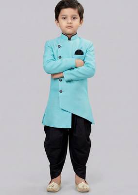 Blue festive wear designer art dupion silk blend boys-indo-western-dress 2