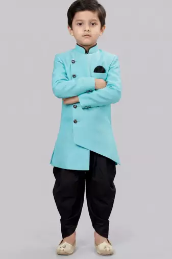 Blue festive wear designer art dupion silk boys-indo-western-dress
