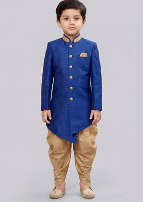Blue festive wear designer art dupion silk boys-indo-western-dress 2