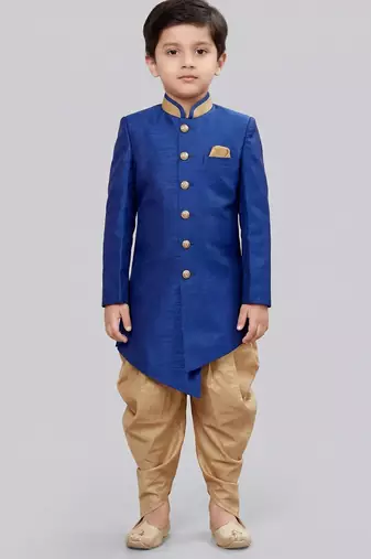Blue festive wear designer art dupion silk boys-indo-western-dress
