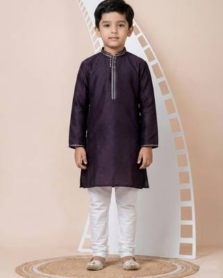 Purple festive wear designer jacquard boys-kurta-pyjama 2
