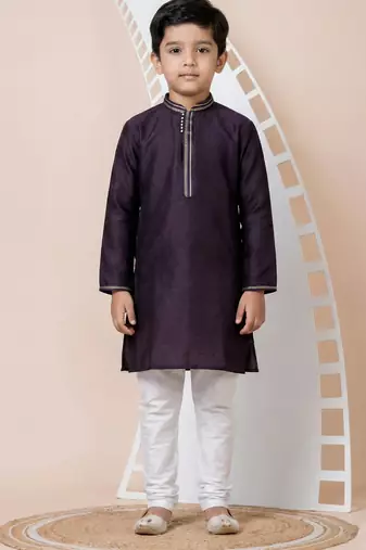 Purple festive wear designer jacquard boys-kurta-pyjama