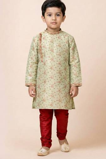 Green festive wear designer jacquard boys-kurta-pyjama