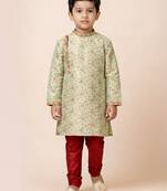 Green festive wear designer jacquard boys-kurta-pyjama