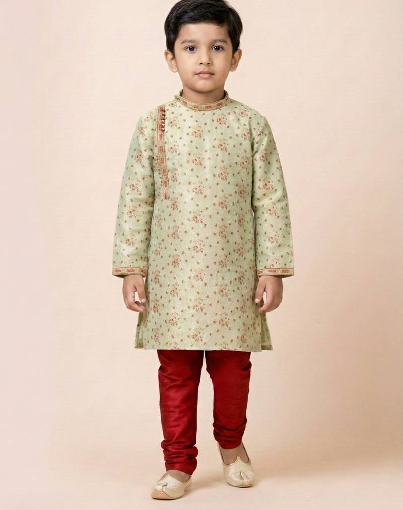 Green festive wear designer jacquard boys-kurta-pyjama