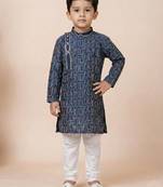 Blue festive wear designer cotton silk boys-kurta-pyjama