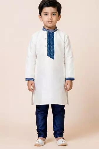 White festive wear designer viscose boys-kurta-pyjama