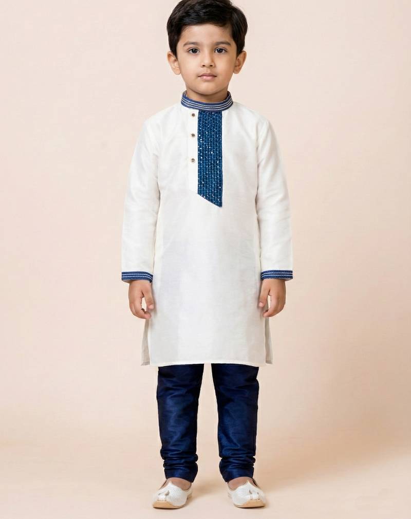 White festive wear designer viscose boys-kurta-pyjama