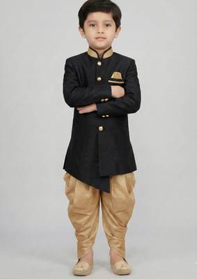 Black festive wear designer art dupion silk boys-indo-western-dress 2