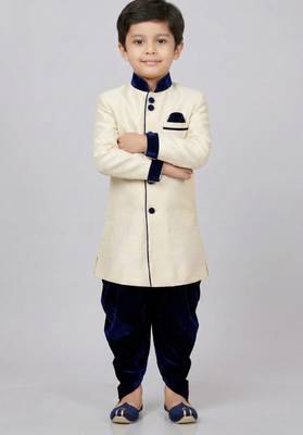 Beige festive wear designer art dupion silk boys-indo-western-dress 2
