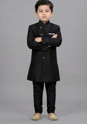 Black festive wear designer art dupion silk boys-indo-western-dress 2
