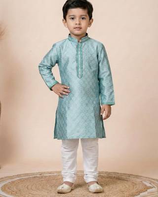 Green festive wear designer jacquard boys-kurta-pyjama 2