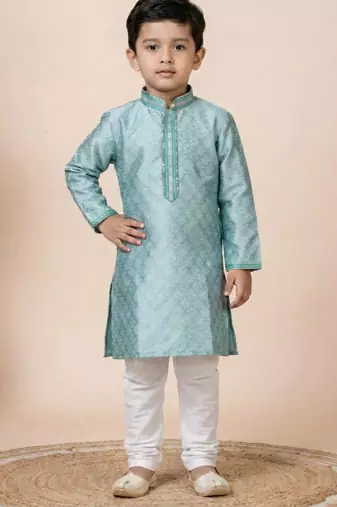 Green festive wear designer jacquard boys-kurta-pyjama