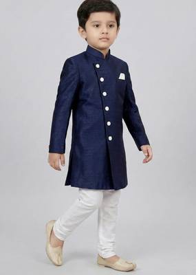 Blue festive wear designer art dupion silk boys-indo-western-dress 2