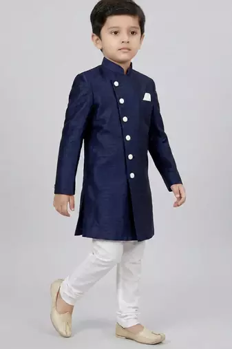 Blue festive wear designer art dupion silk boys-indo-western-dress
