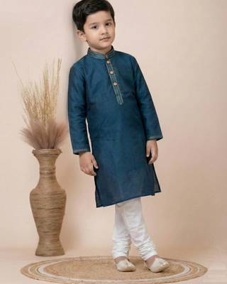 Blue festive wear designer jacquard boys-kurta-pyjama 2