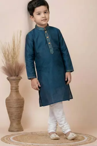 Blue festive wear designer jacquard boys-kurta-pyjama