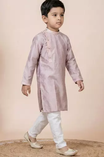 Pink festive wear designer jacquard boys-kurta-pyjama