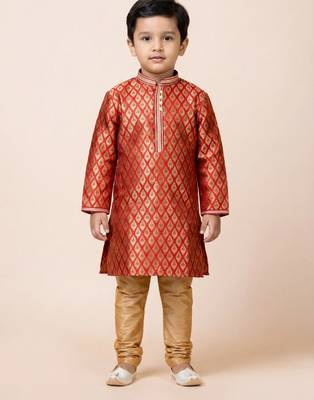 Red festive wear designer jacquard boys-kurta-pyjama 1