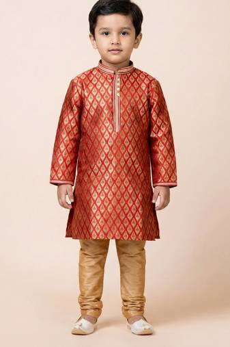 Red festive wear designer jacquard boys-kurta-pyjama