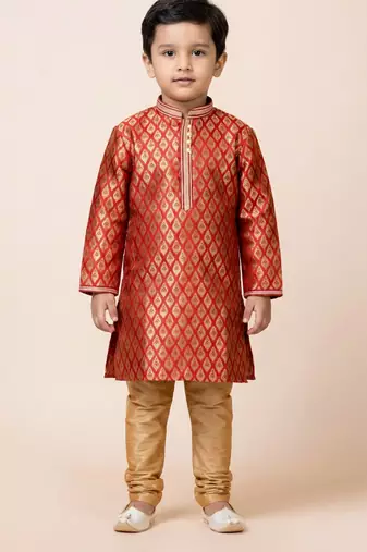 Red festive wear designer jacquard boys-kurta-pyjama