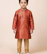 Red festive wear designer jacquard boys-kurta-pyjama