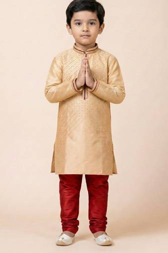 Brown festive wear designer viscose boys-kurta-pyjama