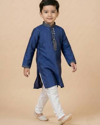 Blue festive wear designer jacquard boys-kurta-pyjama 2