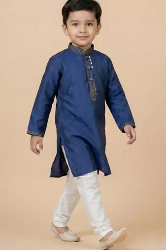 Blue festive wear designer jacquard boys-kurta-pyjama