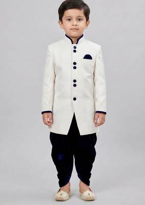 White festive wear designer art dupion silk boys-indo-western-dress 2