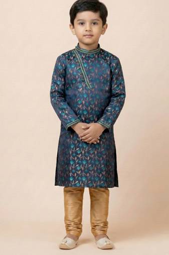 Blue festive wear designer jacquard boys-kurta-pyjama