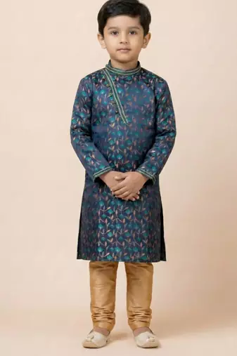 Blue festive wear designer jacquard boys-kurta-pyjama