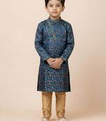 Blue festive wear designer jacquard boys-kurta-pyjama