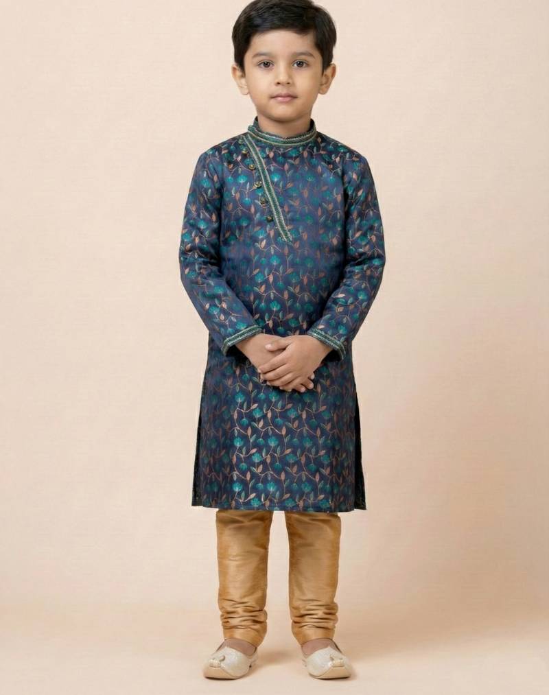 Blue festive wear designer jacquard boys-kurta-pyjama