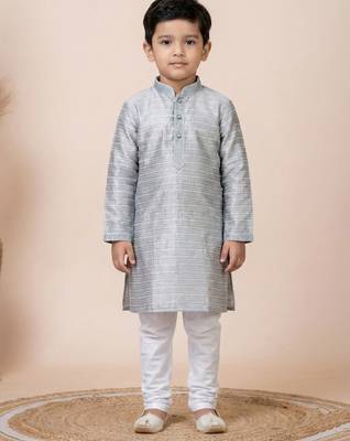Grey festive wear designer jacquard boys-kurta-pyjama 2