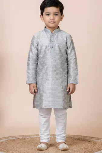 Grey festive wear designer jacquard boys-kurta-pyjama
