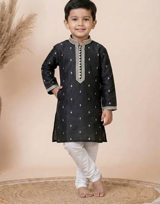 Black festive wear designer silk boys-kurta-pyjama 2