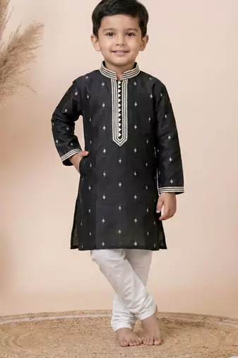 Black festive wear designer silk boys-kurta-pyjama