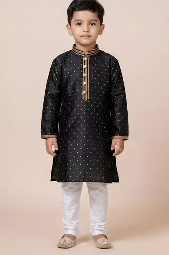 Black festive wear designer jacquard boys-kurta-pyjama