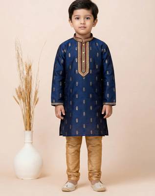 Blue festive wear designer jacquard boys-kurta-pyjama 1
