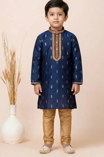 Blue festive wear designer jacquard boys-kurta-pyjama